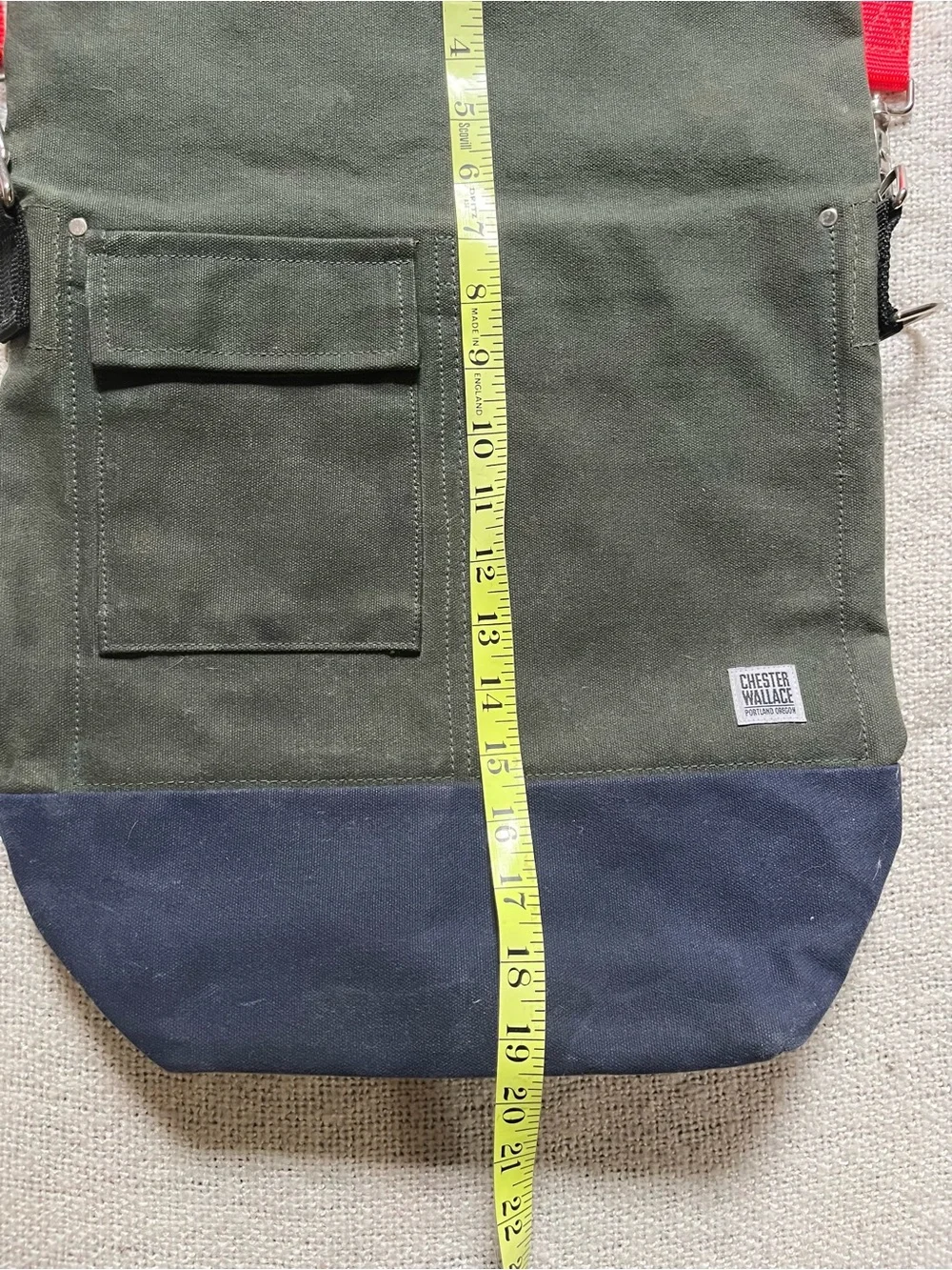Chester Wallace Green Canvas Tote with Navy Base and Orange Strap